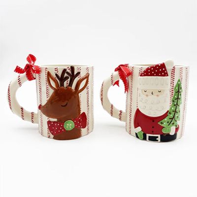 Ticking Stripe Santa and Reindeer Mug Set of 2