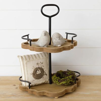 Tiered Scalloped Wood Tray With Handle