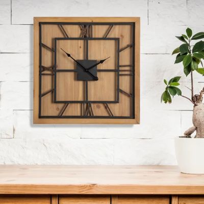 Time Square Wood and Metal Wall Clock
