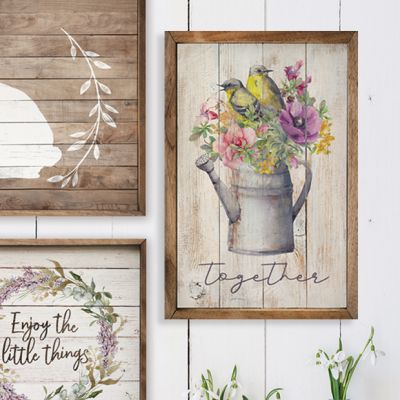 Together Birds Flower Watering Can Whitewash Wall Art