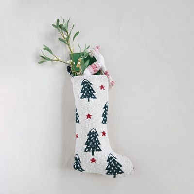 Tree Print Knit Christmas Stocking