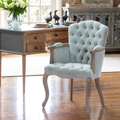 Tufted Seafoam Oak Vanity Chair