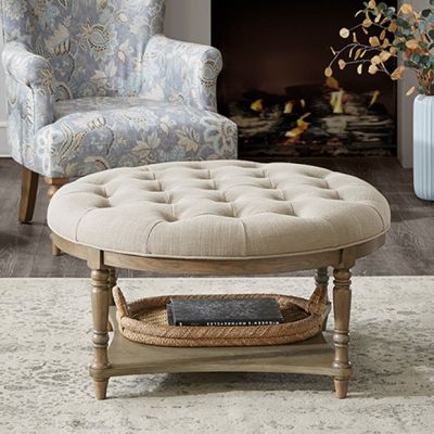 Tufted Top Round Accent Ottoman