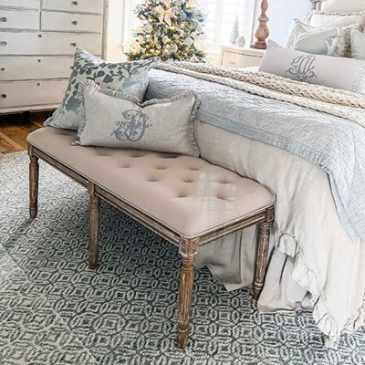 Tufted Traditional Wood Bench
