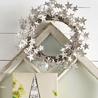 Twig Wreath With Sheet Music Stars