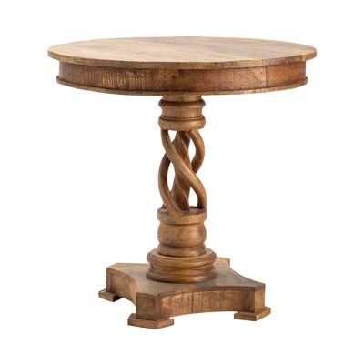 Twisted Wood Round Pedestal Accent Table