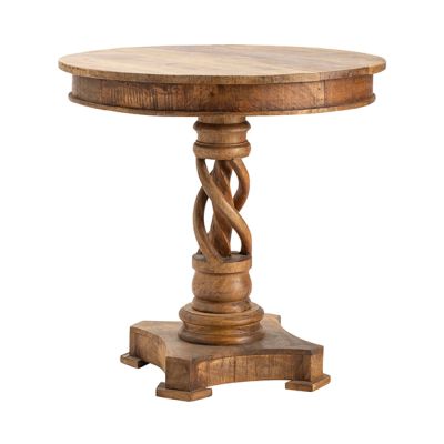 Twisted Wood Round Pedestal Accent Table