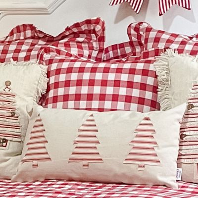 Two Sided Holiday Accent Pillow With Striped Trees