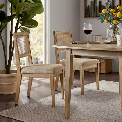 Upholstered Dining Chair With Cane Back Set of 2