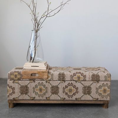 Upholstered Mango Wood Storage Bench With Tray