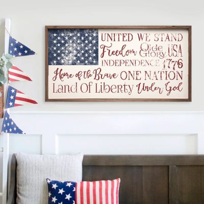 USA Flag Words White Framed Wall Sign