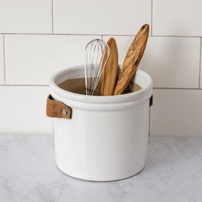 Utensil Holder With Faux Leather Handles