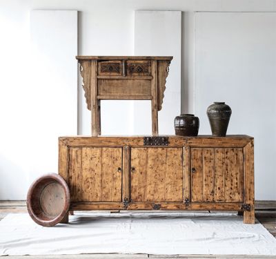 Vintage Inspired Carved Wood Storage Cabinet