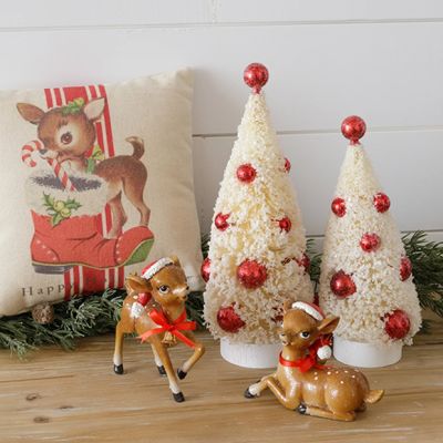 Vintage Inspired Christmas Deer Figurines Set of 2