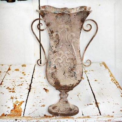 Vintage Inspired Ornate Metal Urn Vase