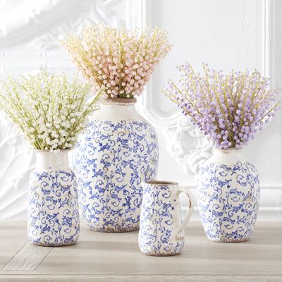 Vintage Inspired Patterned Ceramic Vase Collection Set of 4