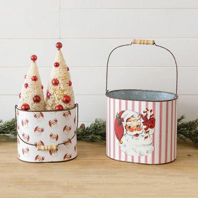 Vintage Inspired Patterned Holiday Buckets Set of 2