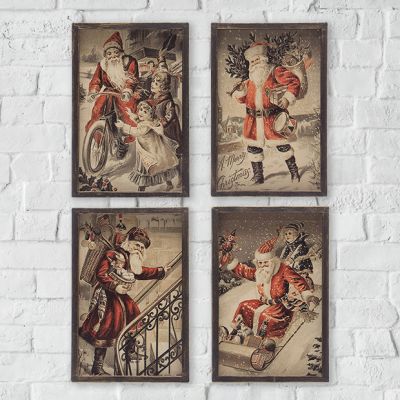 Vintage Inspired Santa Wall Art Set of 4