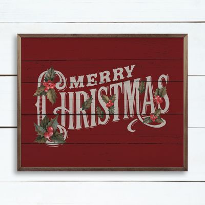 Vintage Merry Christmas Red Framed Wall Sign