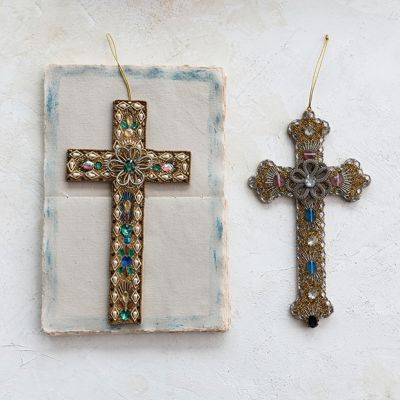 Vintage Reproduction Beaded Cross Set of 2