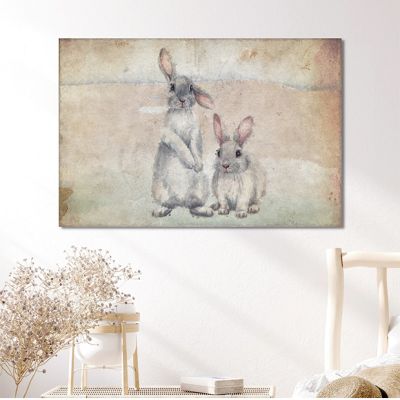 Vintage Reproduction Painting Of White Bunnies Wall Canvas