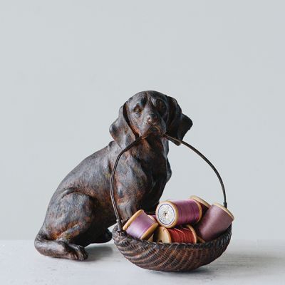 Vintage Style Dog With Basket Figurine