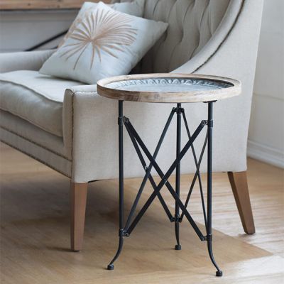 Vintage Style Wood and Metal Round Side Table