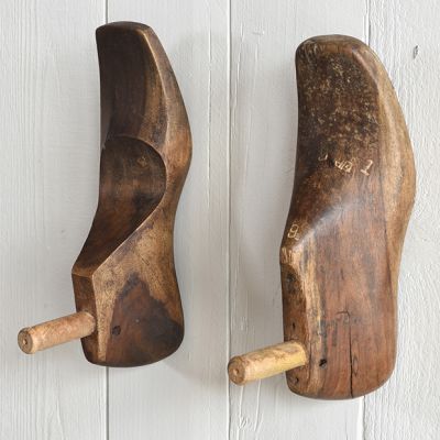 Vintage Wooden Shoe Mold Wall Hook Set of 2