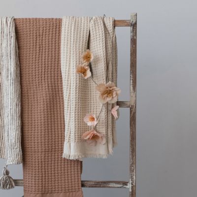 Waffle Weave Fringed Throw Natural