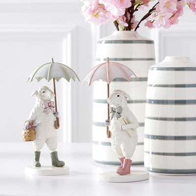 Walking Sheep with Umbrella Figurine Set of 2