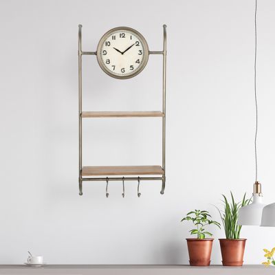 Wall Shelf With Clock and Hooks