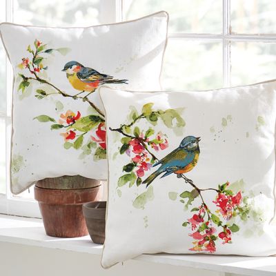 Watercolor Bird Embroidered Accent Pillow Set of 2
