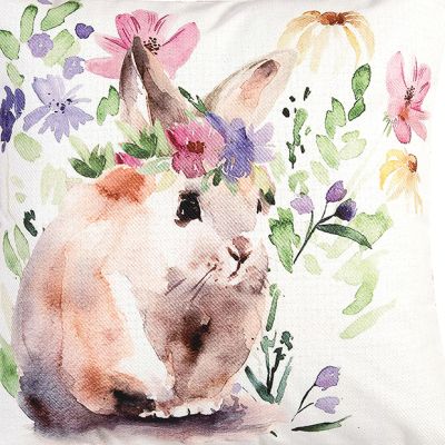 Watercolor Flowers and Bunny Accent Pillow