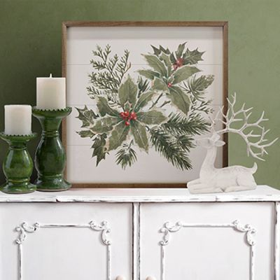 Watercolor Holly Branches Wall Art