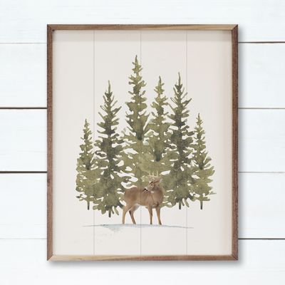 Watercolor Pines Deer Wall Art