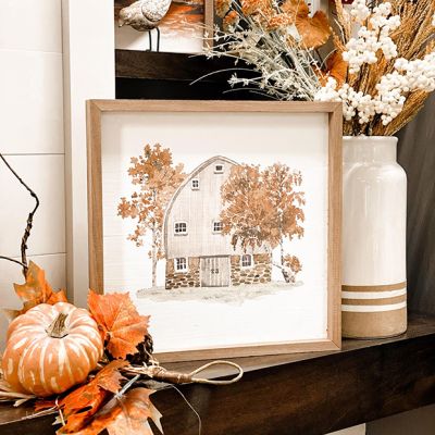 Watercolor White Barn in Early Autumn Wall Art