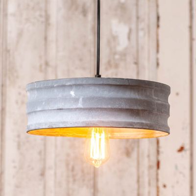 Weathered Metal Drum Pendant Light 12 Inch