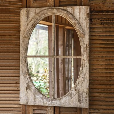 Weathered Oval Dormer Windowpane Mirror