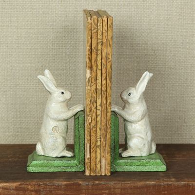 Weathered White Bunny Bookend Set of 2