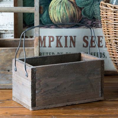 Weathered Wood Caddy With Wire Handle