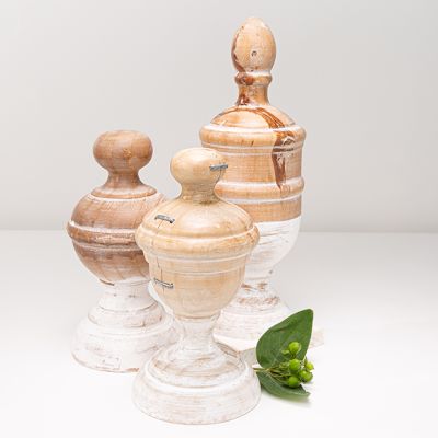 Weathered Wood Tabletop Finial Collection Set of 3