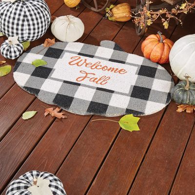 Welcome Fall Checked Pumpkin Doormat