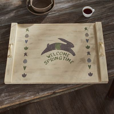 Welcome Spring Wooden Tray With Handles