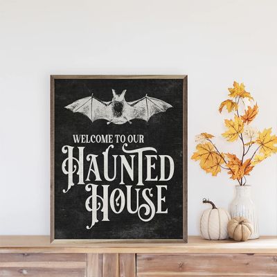 Welcome To Our Haunted House Black Wall Art