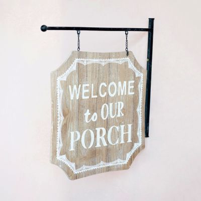 Welcome To Our Porch Sign With Metal Bracket