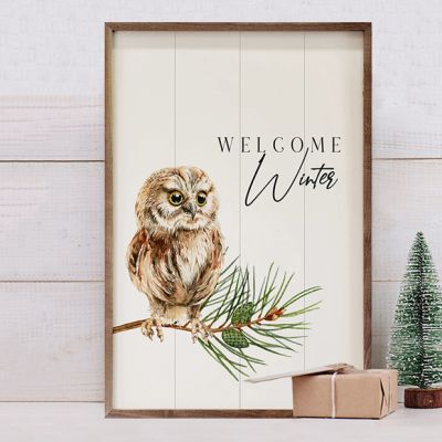 Welcome Winter Owl White Wall Art