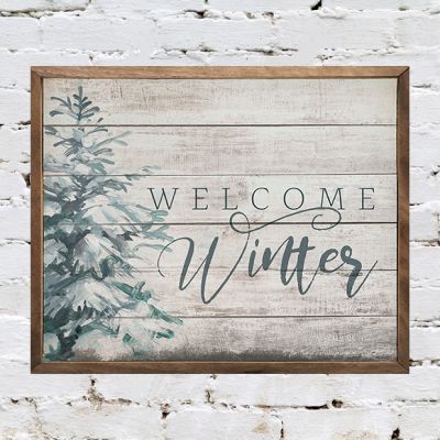 Welcome Winter Pine Whitewash Wall Sign