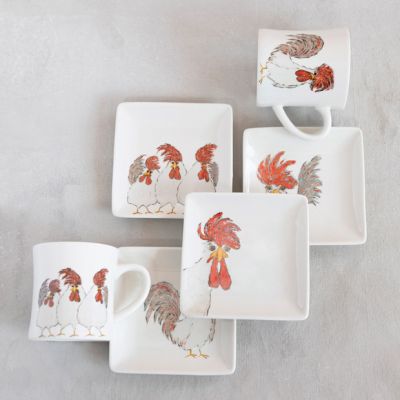 Whimsy Chicken Stoneware Plate Set of 4