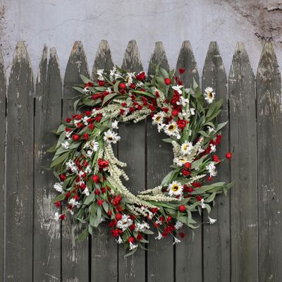 White and Red Daisy and Heather Wreath