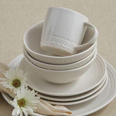 White Beaded Edge Ceramic Dinnerware Bowl